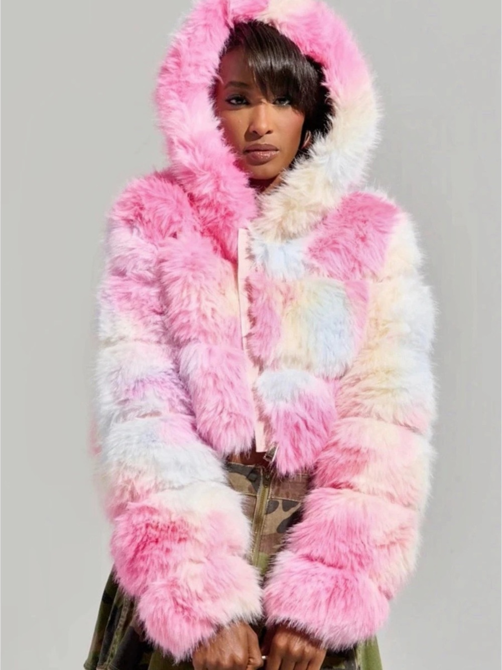 Akira Cotton Candy Skies Faux Fur Bomber - Size Lg NWT